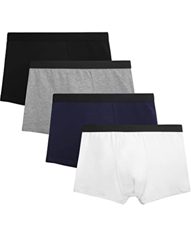 Kiench Teenager Jungen Unterhosen Baumwolle Boxershorts 4er-Pack Klassisch Mehrfarbig (White & Marineblau & Meliert Grau & Schwarz) EU Größe 152-158/10-12 Jahre Etikett L von Kiench