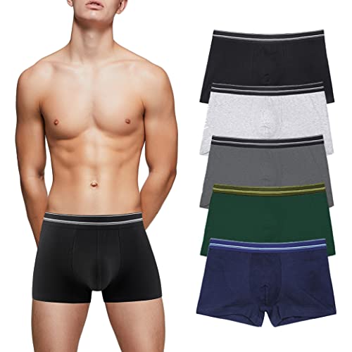 Kiench Teenager Jungen Unterhosen Boxershorts Baumwolle 5er-Pack Alltag (Marineblau & Grün & Dunkelgrau & Grau Melange & Schwarz) EU Größe 152-158/10-12 Jahre Etikett L von Kiench