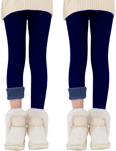 Kiench Teenager Mädchen Leggings Baumwolle Gefüttert Winter Hosen 2er-Pack 2 Marineblau EU Größe 158/11-12 Jahre Etikett 170 von Kiench