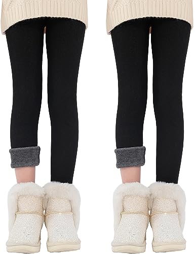 Kiench Teenager Mädchen Leggings Baumwolle Gefüttert Winter Hosen 2er-Pack 2 Schwarz EU Größe 146-152/10-11 Jahre Etikett 160 von Kiench