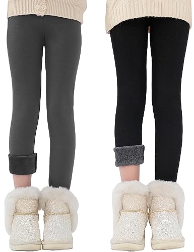 Kiench Teenager Mädchen Leggings Baumwolle Gefüttert Winter Hosen 2er-Pack Dunkelgrau & Schwarz EU Größe 146-152/10-11 Jahre Etikett 160 von Kiench