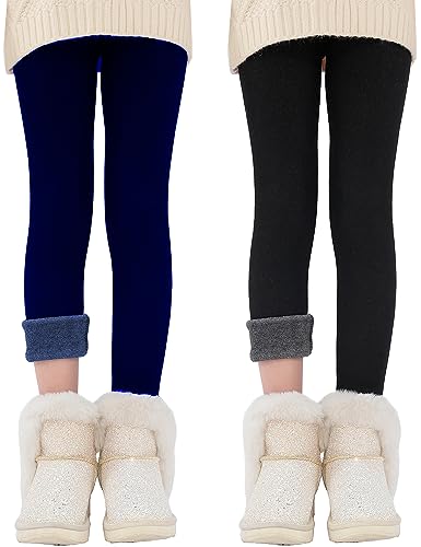 Kiench Teenager Mädchen Leggings Baumwolle Gefüttert Winter Hosen 2er-Pack Marineblau & Schwarz EU Größe 158/11-12 Jahre Etikett 170 von Kiench