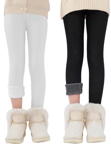 Kiench Teenager Mädchen Leggings Baumwolle Gefüttert Winter Hosen 2er-Pack Weiß & Schwarz EU Größe 158/11-12 Jahre Etikett 170 von Kiench