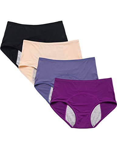 Kiench Teenager Mädchen Perioden Unterwäsche Menstruation Slip 4er-Pack Blau & Violet & Beige & Schwarz EU Größe 134-140/8-9 Jahre Etikett M von Kiench