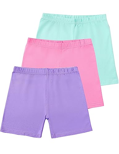 Kiench Teenager Mädchen Radlerhose Baumwolle Kurze Leggings unter Kleid 3er-Pack Lila & Pink & Grün EU Größe 146-152/10-12 Jahre/Damen Größe 34-36 Etikett S von Kiench