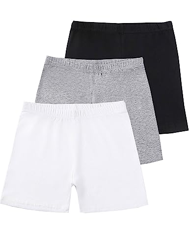 Kiench Teenager Mädchen Radlerhose Baumwolle Kurze Leggings unter Kleid 3er-Pack Schwarz & Weiß & Grau EU Größe 158-164/12-14 Jahre/Damen Größe 38-40 Etikett M von Kiench