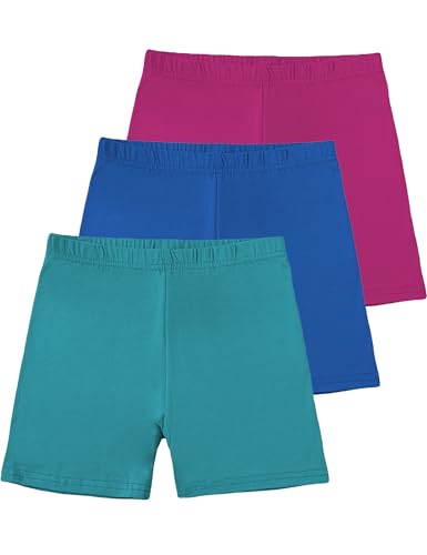 Kiench Teenager Mädchen Radlerhose Baumwolle Kurze Leggings unter Kleid 3er-Pack Türkis Grün & Klein Blau & Amarant EU Größe 134/7-8 Jahre Etikett 150 von Kiench