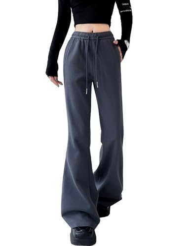 Kiench Teenager Mädchen Schlaghose High Waist Bootcut Jogginghose mit Taschen Eisengrau EU Größe 158/10-12 Jahre von Kiench