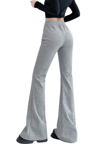 Kiench Teenager Mädchen Schlaghose High Waist Bootcut Jogginghose mit Taschen Grau EU Größe 158/10-12 Jahre von Kiench