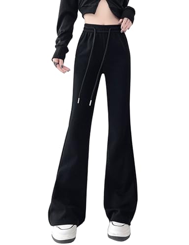 Kiench Teenager Mädchen Schlaghose High Waist Bootcut Jogginghose mit Taschen Schwarz EU Größe 170/16-18 Jahre von Kiench