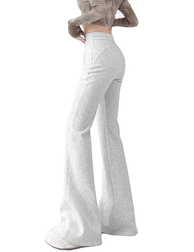 Kiench Teenager Mädchen Schlaghose High Waist Bootcut Jogginghose mit Taschen Weiß Grau Meliert EU Größe 152/8-10 Jahre von Kiench
