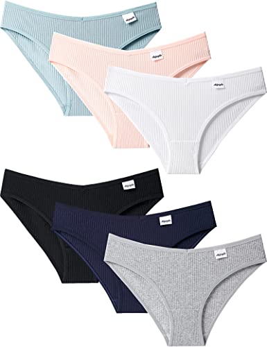 Kiench Teenager Mädchen Unterhosen Baumwolle Bikini Hipster Slips 6er-Pack Basic (Schwarz & Marineblau & Beige & Grau & Weiß & Blau) EU Größe 164/13-14 Jahre Etikett L von Kiench