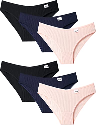 Kiench Teenager Mädchen Unterhosen Baumwolle Bikini Hipster Slips 6er-Pack Hautfarbe & Marine Blau & Schwarz EU Größe 152-158/11-12 Jahre Etikett M von Kiench