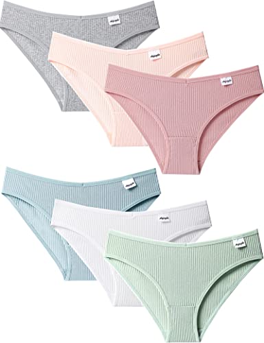 Kiench Teenager Mädchen Unterhosen Baumwolle Bikini Hipster Slips 6er-Pack Pastelltönen (Rosa & Grün & Beige & Grau & Weiß & Blau) EU Größe 164/13-14 Jahre Etikett L von Kiench