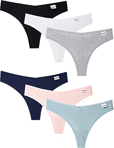 Kiench Teenager Mädchen Unterhosen Baumwolle Tanga 6er-Pack Basic (Schwarz & Marineblau & Beige & Grau & Weiß & Blau) EU Größe 146/9-10 Jahre Etikett S von Kiench