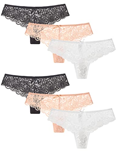 Kiench Teenager Mädchen Unterhosen Spitze Slips Tanga 6er-Pack 2 Hautfarben & 2 Weiß & 2 Schwarz EU Größe 170-176/16-18 Jahre/Damen Größe 40-42 Etikett L von Kiench