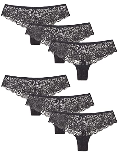 Kiench Teenager Mädchen Unterhosen Spitze Slips Tanga 6er-Pack 6 Schwarz EU Größe 146-152/10-12 Jahre/Damen Größe 32-34 Etikett S von Kiench