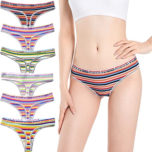 Kiench Teenager Mädchen Unterhosen Tanga Baumwolle Strings 6er-Pack Regenbogen Streifen EU Größe 164-170/13-15 Jahre Etikett L von Kiench