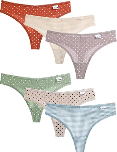 Kiench Teenager Mädchen Unterhosen Tanga Baumwolle Strings 6er-Pack Romantik (Gepunktet Rot & Lila & Grün & Beige & Kariert Blau & Hautfarbe) EU Größe 146-152/9-11 Jahre Etikett S von Kiench