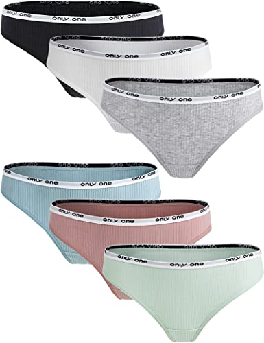 Kiench Teenager Mädchen Unterhosen Tanga Baumwolle Strings 6er-Pack Romantik Sport Stil (Schwarz & Weiß & Grau & Blau & Rosa & Grün) EU Größe 164-170/13-15 Jahre Etikett L von Kiench