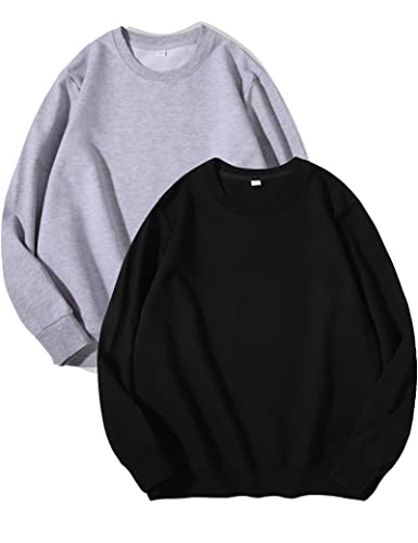Kiench Teenager Sweatshirt Jungen Mädchen Basic Pullover Rundhals Baumwolle 2er-Pack Schwarz & Grau EU Größe 164/12-14 Jahre Etikett L von Kiench