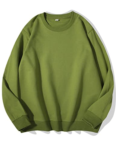 Kiench Teenager Sweatshirt Jungen Mädchen Basic Pullover Rundhals Baumwolle Avocadogrün EU Größe 152-158/10-12 Jahre Etikett M von Kiench