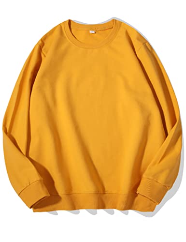 Kiench Teenager Sweatshirt Jungen Mädchen Basic Pullover Rundhals Baumwolle Gelb EU Größe 152-158/10-12 Jahre Etikett M von Kiench