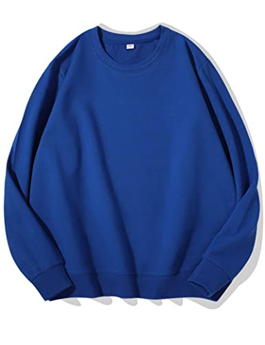 Kiench Teenager Sweatshirt Jungen Mädchen Basic Pullover Rundhals Baumwolle Königsblau EU Größe 152-158/10-12 Jahre Etikett M von Kiench