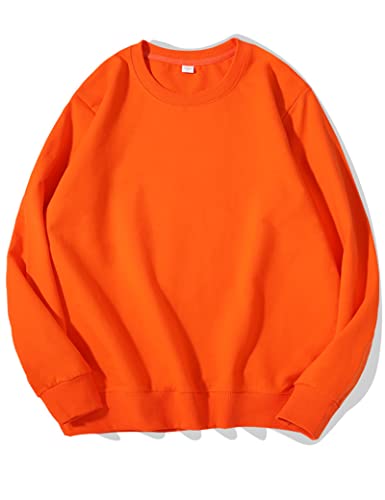 Kiench Teenager Sweatshirt Jungen Mädchen Basic Pullover Rundhals Baumwolle Orange EU Größe 152-158/10-12 Jahre Etikett M von Kiench