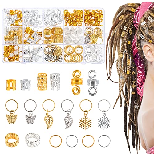 180 Stück Dreadlocks Schmuck Haarringe für Zöpfe Gold Silber, Verstellbar Metall Braids Schmuck Haarperlen Wikinger Haarschmuck Zubehör mit Aufbewahrungsbox für Zöpfe Dekoration und Haarverlängerungen von Kieswan