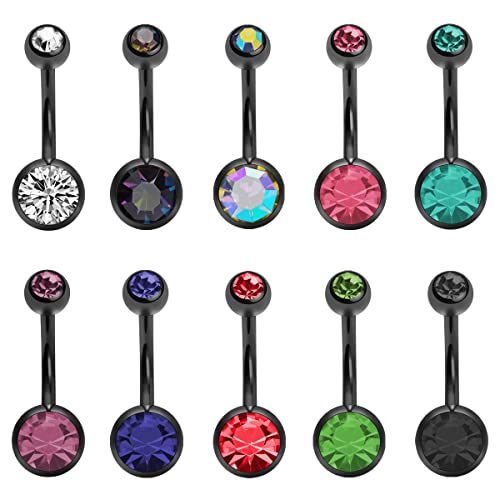 Kiethleasa 14G Schwarz Bauchnabelringe Pack Chirurgenstahl Lünette Set CZ Bauchring für Frauen Innengewinde Doppel Runde Kristall Nabelpiercing Ring Set Mode Bauchnabelpiercings Nabelringe 10PCS Kiethleasa 14G Schwarz Bauchnabelringe Pack Chirurgenstahl Lünette Set CZ Bauchring für Frauen Innengewinde Doppel Runde Kristall Nabelpiercing Ring Set Mode Bauchnabelpiercings Nabelringe 10PCS von Kiethleasa