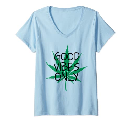Damen Hanfblatt Cannabis Marihuana Kiffer Geschenk kiffen Hanf T-Shirt mit V-Ausschnitt Damen Hanfblatt Cannabis Marihuana Kiffer Geschenk kiffen Hanf T-Shirt mit V-Ausschnitt von Kiffer Geschenke Hanfblatt Good Vibes