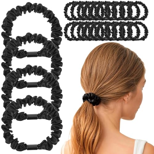 Kifmurase 20 Stück Schwarze Satin Haargummis, Kleine Niedliche Seiden Pferdeschwanzhalter Ohne Schaden Hohe Elastizität, Satin Kein Rutschen Dünne Dünne Haargummi Schlaf Scrunchie für Frauen Mädchen von Kifmurase