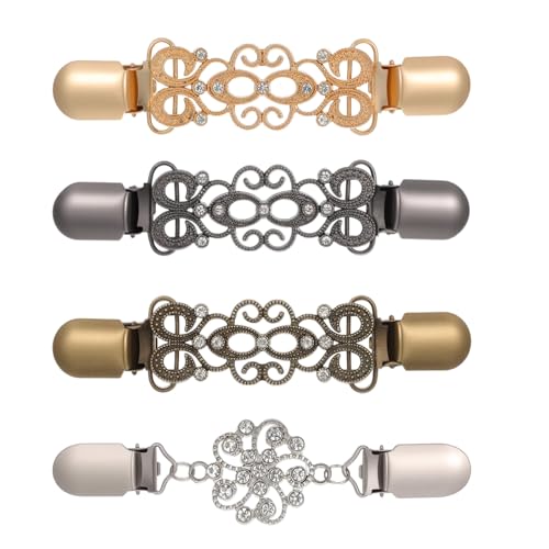 Kifmurase 4 Stück Pullover Clips, Vintage Kleiderclips Zum Binden von Schals Clip, Pullover Clips mit Blumen Strass für die Rückseite von Schals und Strickjacken, Kragen Elegante Kleiderclips von Kifmurase