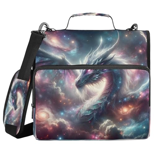 Kigai Galactic Dragon Ordner mit 3 Ringen, Reißverschluss, mit Griff und Schultergurt, Fächermappe mit mehreren Fächern, Ordner-Organizer von Kigai