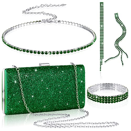 Kigeli 4 Stück Damen Strass Abendtasche Bling Ohrringe Halskette Armband für Hochzeit formelle Anlässe, Polyester Kigeli 4 Stück Damen Strass Abendtasche Bling Ohrringe Halskette Armband für Hochzeit formelle Anlässe, Polyester von Kigeli