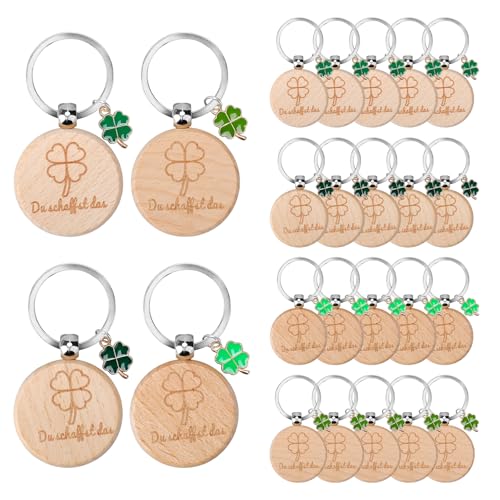 Kigniote 20 Stück Holz Kleeblatt Schlüsselanhänger Glücksbringer - Schlüsselanhänger Holz-Geschenke Dekorationen Glück Bringen von Kigniote