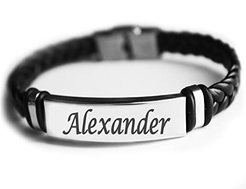 Alexander Namensarmband – Personalisiertes Herren-Lederarmband geflochten mit Gravur – Geschenk für Männer – Geburtstag, Weihnachten und Jahrestag, Leder von Kigu