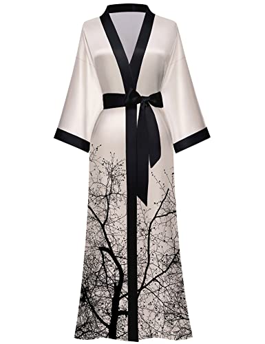 Kihnop Damen Floral Lange Kimono Robe Lange Satin Robe Lange Seide Robe Damen Kimonos Seidig Bademantel Cover Up, Einheitsgröße, Schwarzer Baum, Einheitsgröße Kihnop Damen Floral Lange Kimono Robe Lange Satin Robe Lange Seide Robe Damen Kimonos Seidig Bademantel Cover Up, Einheitsgröße, Schwarzer Baum, Einheitsgröße von Kihnop