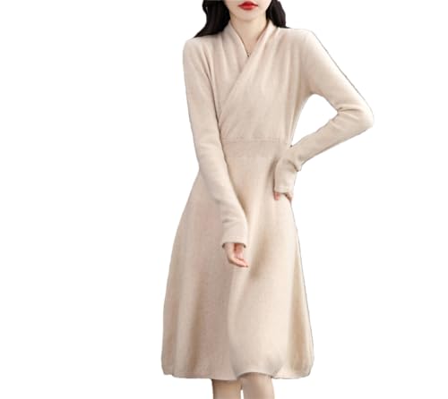 Damen Pullover Rollkragen Knielang Frauen Kleider Wolle Strickpullover Winter Herbst Lang Kleid, 3, M von Kiioouu