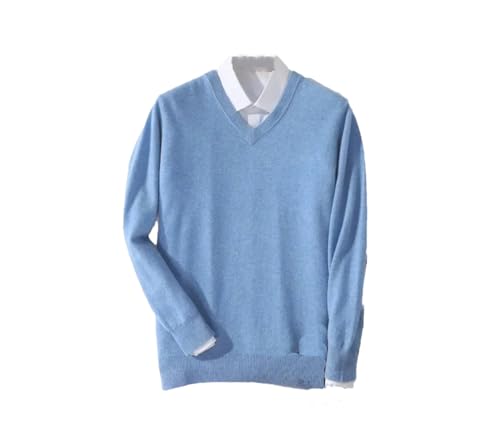 Herbst/Winter Kaschmir Pullover V-Ausschnitt Pullover Herren Lose Strickshirt Herren Pullover Top, hellblau, L von Kiioouu