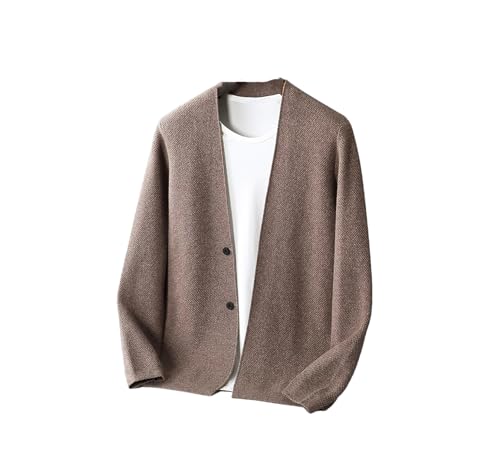 Herbst Winter Herren Wollpullover Wolle Strickcardigan Casual Basic V-Ausschnitt Strickpullover Knopfleiste, khaki, X-Large von Kiioouu