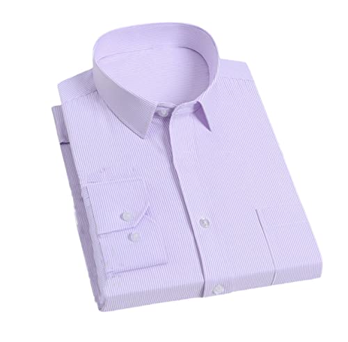Herren Klassisch Gestreift/Solid Langarm Basic Kleid Hemd mit linker Brusttasche Regular-Fit Arbeit Büro Hemden, 3012-52, 3XL von Kiioouu