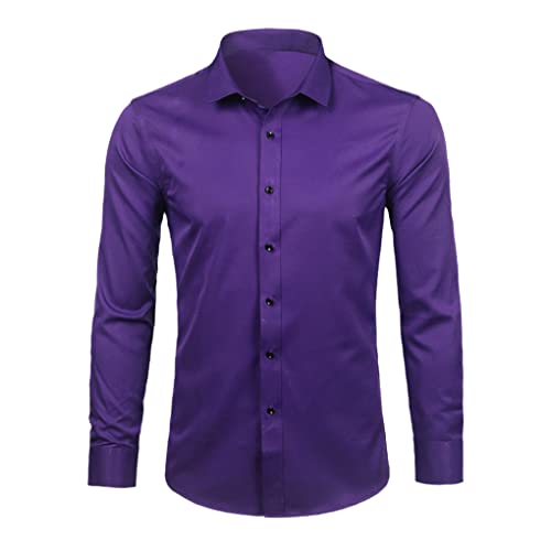 Herren Kleid Hemden Slim Fit Langarm Herren Hemd Casual Button Down Elastisch Formal Male Shirt, dunkelviolett, M von Kiioouu