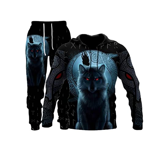 Herren Wolf 3D Gedruckt Hoodie Hose Anzug Männlich Herbst und Winter Casual Sweatshirt Pullover Herren Trainingsanzug Set Herren Anzug, 17104, M von Kiioouu