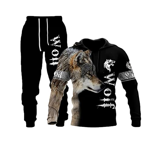 Herren Wolf 3D Gedruckt Hoodie Hose Anzug Männlich Herbst und Winter Casual Sweatshirt Pullover Herren Trainingsanzug Set Herren Anzug, 17651, M von Kiioouu