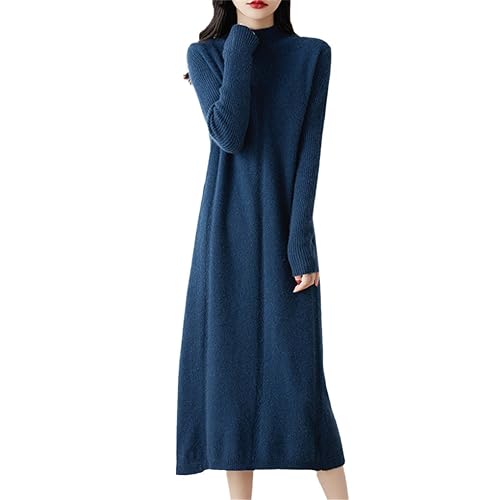 Kiioouu Damen-Pulloverkleid Aus Wollstrick Mit Halbhohem Kragen Mittellanges Pulloverkleid Für Damen Lockeres Langes Pulloverkleid Dark Blue XXL von Kiioouu