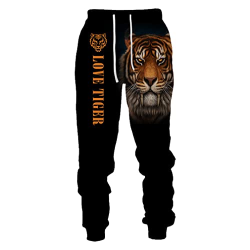 Kiioouu Herren 3D Tiger Gedruckt Herren Kapuzenpullover Sweatshirt Set Hose Herren Sportbekleidung Trainingsanzug Langarm Herbst Winter Anzug, Hose-4, XL von Kiioouu