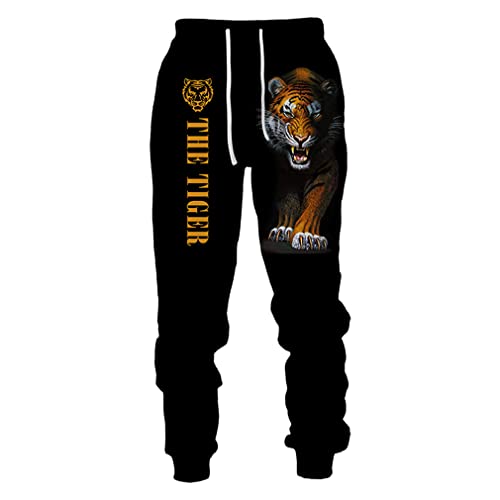 Kiioouu Herren 3D Tiger Gedruckt Herren Kapuzenpullover Sweatshirt Set Hose Herren Sportbekleidung Trainingsanzug Langarm Herbst Winter Anzug, Hose-6, XXL von Kiioouu