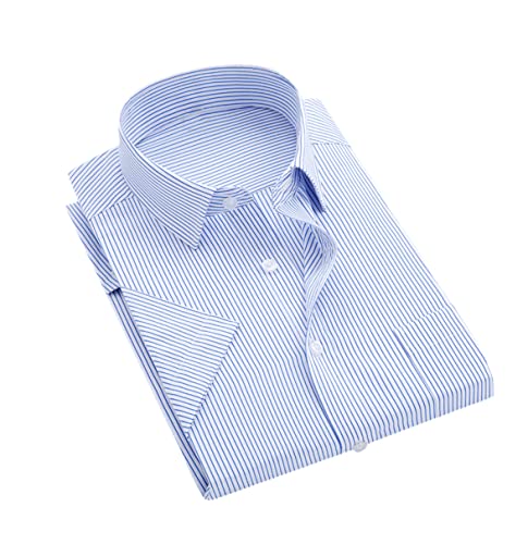 Kiioouu Herren Gestreift Kurzarm Kleid Hemd Quadratischer Kragen bügelfrei Regular Fit Anti-Falten Tasche Männer Social Shirt, D08-3, 5X-Groß von Kiioouu